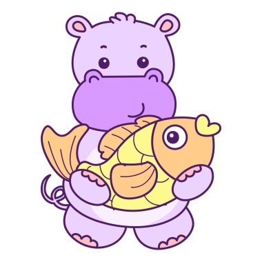 Tatlı su aygırı vektör ikonu. Komik bebek su aygırı hayvan serisi illüstrasyonu. Kabarık su aygırlarının hayatı