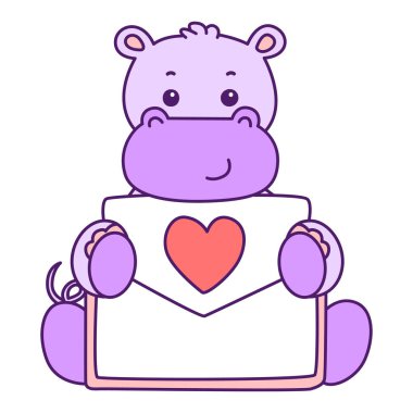 Tatlı su aygırı vektör ikonu. Komik bebek su aygırı hayvan serisi illüstrasyonu. Kabarık su aygırlarının hayatı