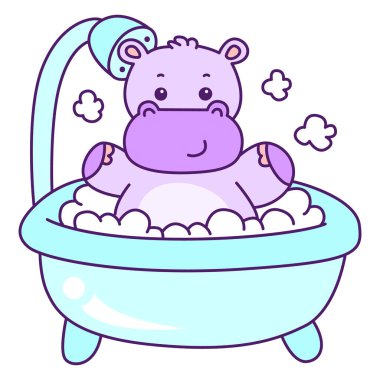 Tatlı su aygırı vektör ikonu. Komik bebek su aygırı hayvan serisi illüstrasyonu. Kabarık su aygırlarının hayatı