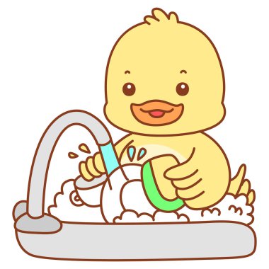 Şirin ördek vektör ikonu. Komik bebek ördek hayvan serisi örnekleri. Yumuşak Ördek Tasarımları Hayatı.