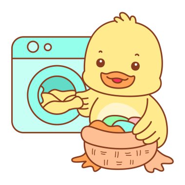 Şirin ördek vektör ikonu. Komik bebek ördek hayvan serisi örnekleri. Yumuşak Ördek Tasarımları Hayatı.