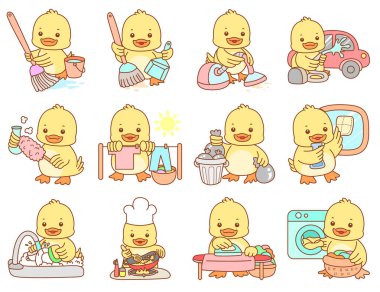 Şirin ördek vektör ikonu. Komik bebek ördek hayvan serisi örnekleri. Yumuşak Ördek Tasarımları Hayatı.