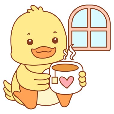 Şirin ördek vektör ikonu. Komik bebek ördek hayvan serisi örnekleri. Yumuşak Ördek Tasarımları Hayatı.