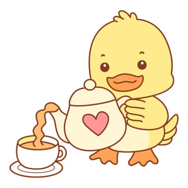 Şirin ördek vektör ikonu. Komik bebek ördek hayvan serisi örnekleri. Yumuşak Ördek Tasarımları Hayatı.