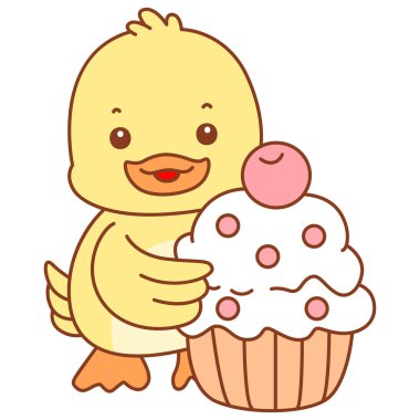 Şirin ördek vektör ikonu. Komik bebek ördek hayvan serisi örnekleri. Yumuşak Ördek Tasarımları Hayatı.