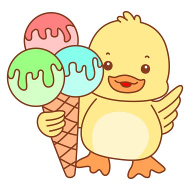 Şirin ördek vektör ikonu. Komik bebek ördek hayvan serisi örnekleri. Yumuşak Ördek Tasarımları Hayatı.