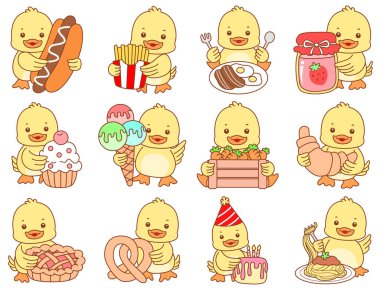 Şirin ördek vektör ikonu. Komik bebek ördek hayvan serisi örnekleri. Yumuşak Ördek Tasarımları Hayatı.