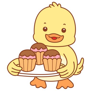 Şirin ördek vektör ikonu. Komik bebek ördek hayvan serisi örnekleri. Yumuşak Ördek Tasarımları Hayatı.