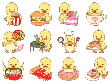 Şirin ördek vektör ikonu. Komik bebek ördek hayvan serisi örnekleri. Yumuşak Ördek Tasarımları Hayatı.