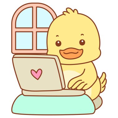 Şirin ördek vektör ikonu. Komik bebek ördek hayvan serisi örnekleri. Yumuşak Ördek Tasarımları Hayatı.