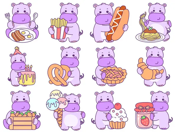 Tatlı su aygırı vektör ikonu. Komik bebek su aygırı hayvan serisi illüstrasyonu. Kabarık su aygırlarının hayatı.