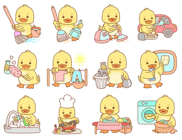 Şirin ördek vektör ikonu. Komik bebek ördek hayvan serisi örnekleri. Yumuşak Ördek Tasarımları Hayatı.