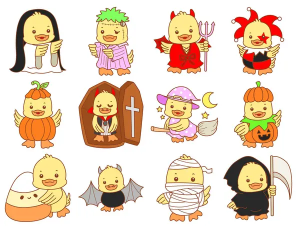 Şirin ördek vektör ikonu. Komik bebek ördek hayvan serisi örnekleri. Yumuşak Ördek Tasarımları Hayatı.