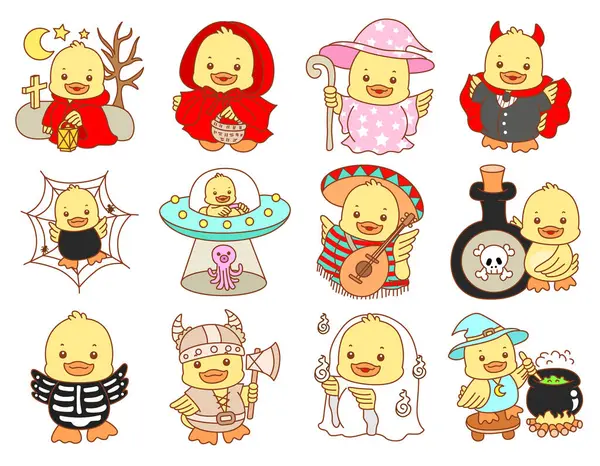 Şirin ördek vektör ikonu. Komik bebek ördek hayvan serisi örnekleri. Yumuşak Ördek Tasarımları Hayatı.