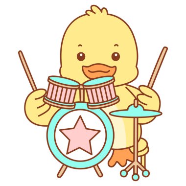 Şirin ördek vektör ikonu. Komik bebek ördek hayvan serisi örnekleri. Yumuşak Ördek Tasarımları Hayatı.