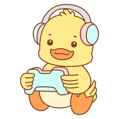 Şirin ördek vektör ikonu. Komik bebek ördek hayvan serisi örnekleri. Yumuşak Ördek Tasarımları Hayatı.