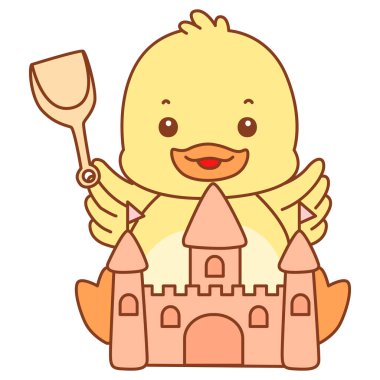 Şirin ördek vektör ikonu. Komik bebek ördek hayvan serisi örnekleri. Yumuşak Ördek Tasarımları Hayatı.