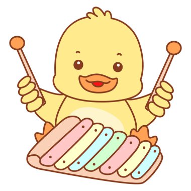 Şirin ördek vektör ikonu. Komik bebek ördek hayvan serisi örnekleri. Yumuşak Ördek Tasarımları Hayatı.