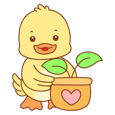 Şirin ördek vektör ikonu. Komik bebek ördek hayvan serisi örnekleri. Yumuşak Ördek Tasarımları Hayatı.