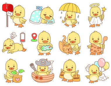 Şirin ördek vektör ikonu. Komik bebek ördek hayvan serisi örnekleri. Yumuşak Ördek Tasarımları Hayatı.