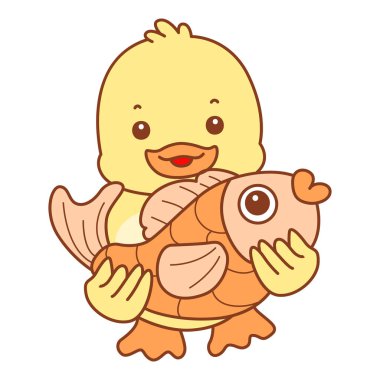 Şirin ördek vektör ikonu. Komik bebek ördek hayvan serisi örnekleri. Yumuşak Ördek Tasarımları Hayatı.