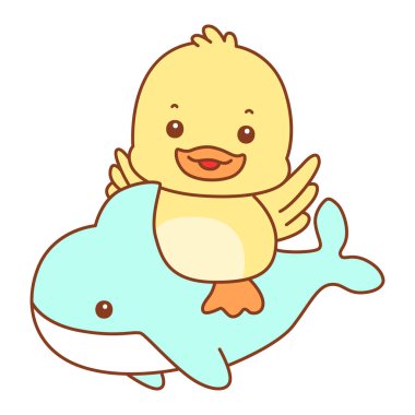 Şirin ördek vektör ikonu. Komik bebek ördek hayvan serisi örnekleri. Yumuşak Ördek Tasarımları Hayatı.