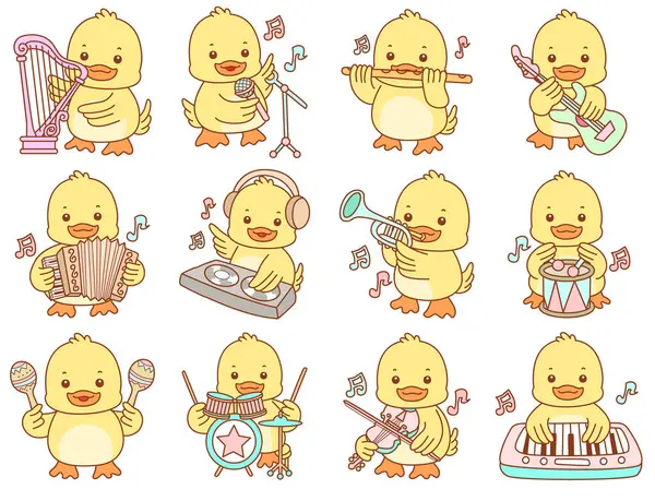 Şirin ördek vektör ikonu. Komik bebek ördek hayvan serisi örnekleri. Yumuşak Ördek Tasarımları Hayatı.