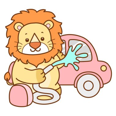 Şirin Aslan vektör ikonu. Komik bebek aslan hayvan serisi illüstrasyonu. Yumuşak Aslan Tasarımları 'nın hayatı.