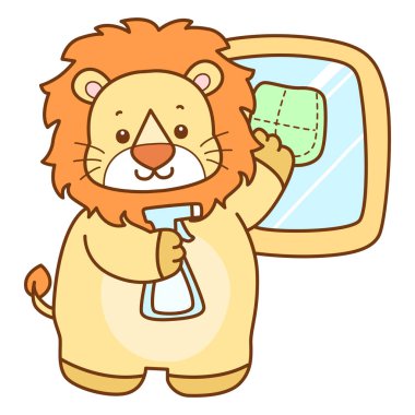 Şirin Aslan vektör ikonu. Komik bebek aslan hayvan serisi illüstrasyonu. Yumuşak Aslan Tasarımları 'nın hayatı.