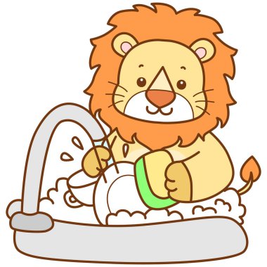 Şirin Aslan vektör ikonu. Komik bebek aslan hayvan serisi illüstrasyonu. Yumuşak Aslan Tasarımları 'nın hayatı.