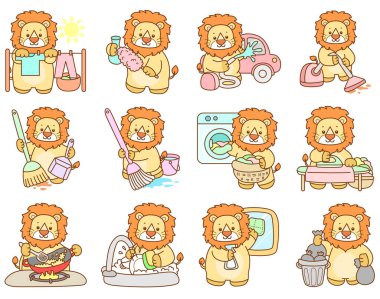 Şirin Aslan vektör ikonu. Komik bebek aslan hayvan serisi illüstrasyonu. Yumuşak Aslan Tasarımları 'nın hayatı.