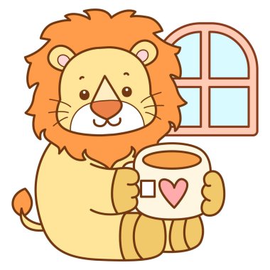 Şirin Aslan vektör ikonu. Komik bebek aslan hayvan serisi illüstrasyonu. Yumuşak Aslan Tasarımları 'nın hayatı.