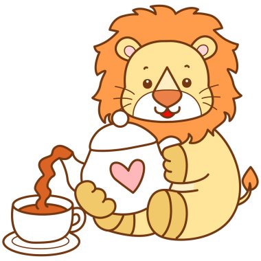 Şirin Aslan vektör ikonu. Komik bebek aslan hayvan serisi illüstrasyonu. Yumuşak Aslan Tasarımları 'nın hayatı.