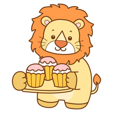 Şirin Aslan vektör ikonu. Komik bebek aslan hayvan serisi illüstrasyonu. Yumuşak Aslan Tasarımları 'nın hayatı.