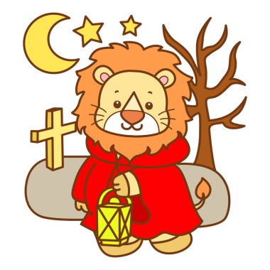 Şirin Aslan vektör ikonu. Komik bebek aslan hayvan serisi illüstrasyonu. Yumuşak Aslan Tasarımları 'nın hayatı.
