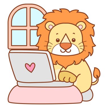 Şirin Aslan vektör ikonu. Komik bebek aslan hayvan serisi illüstrasyonu. Yumuşak Aslan Tasarımları 'nın hayatı.