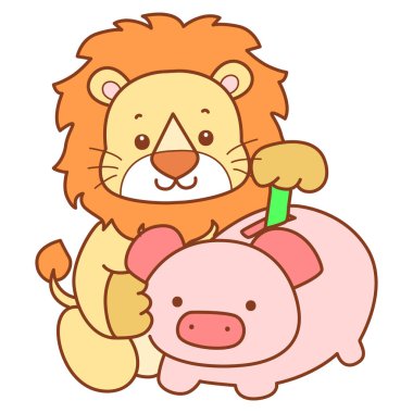 Şirin Aslan vektör ikonu. Komik bebek aslan hayvan serisi illüstrasyonu. Yumuşak Aslan Tasarımları 'nın hayatı.