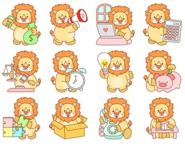 Şirin Aslan vektör ikonu. Komik bebek aslan hayvan serisi illüstrasyonu. Yumuşak Aslan Tasarımları 'nın hayatı.