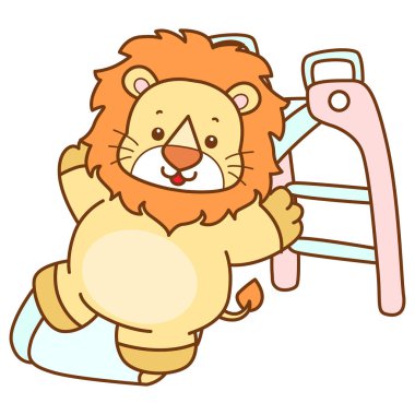 Şirin Aslan vektör ikonu. Komik bebek aslan hayvan serisi illüstrasyonu. Yumuşak Aslan Tasarımları 'nın hayatı.