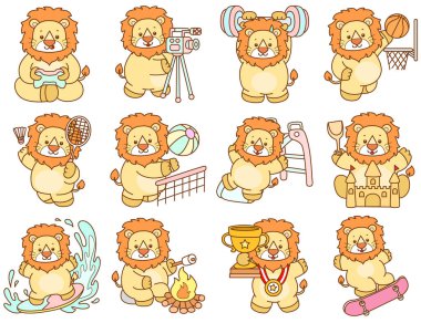 Şirin Aslan vektör ikonu. Komik bebek aslan hayvan serisi illüstrasyonu. Yumuşak Aslan Tasarımları 'nın hayatı.