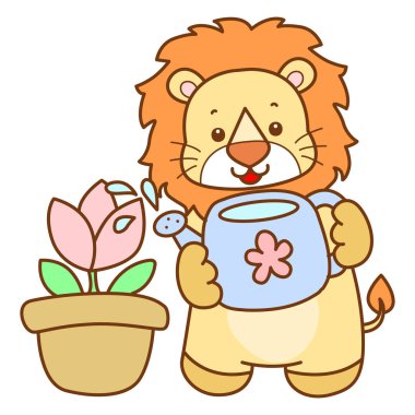Şirin Aslan vektör ikonu. Komik bebek aslan hayvan serisi illüstrasyonu. Yumuşak Aslan Tasarımları 'nın hayatı.