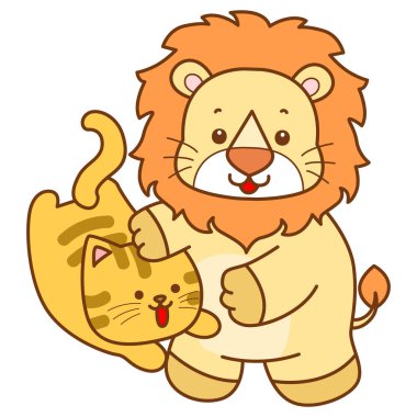 Şirin Aslan vektör ikonu. Komik bebek aslan hayvan serisi illüstrasyonu. Yumuşak Aslan Tasarımları 'nın hayatı.