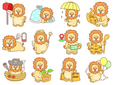 Şirin Aslan vektör ikonu. Komik bebek aslan hayvan serisi illüstrasyonu. Yumuşak Aslan Tasarımları 'nın hayatı.