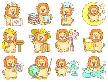 Şirin Aslan vektör ikonu. Komik bebek aslan hayvan serisi illüstrasyonu. Yumuşak Aslan Tasarımları 'nın hayatı.