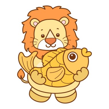 Şirin Aslan vektör ikonu. Komik bebek aslan hayvan serisi illüstrasyonu. Yumuşak Aslan Tasarımları 'nın hayatı.