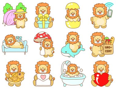 Şirin Aslan vektör ikonu. Komik bebek aslan hayvan serisi illüstrasyonu. Yumuşak Aslan Tasarımları 'nın hayatı.