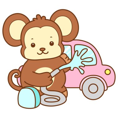 Şirin maymun vektör ikonu. Komik bebek maymun hayvan serisi örnekleri. Yumuşak Maymun Tasarımları Hayatı.