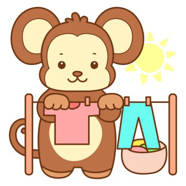 Şirin maymun vektör ikonu. Komik bebek maymun hayvan serisi örnekleri. Yumuşak Maymun Tasarımları Hayatı.