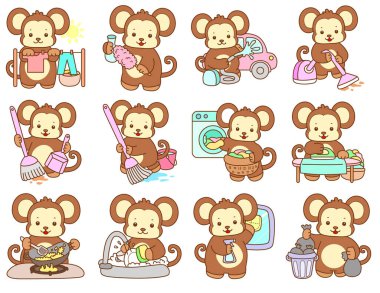 Şirin maymun vektör ikonu. Komik bebek maymun hayvan serisi örnekleri. Yumuşak Maymun Tasarımları Hayatı.