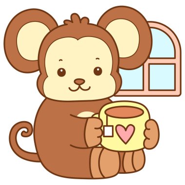 Şirin maymun vektör ikonu. Komik bebek maymun hayvan serisi örnekleri. Yumuşak Maymun Tasarımları Hayatı.